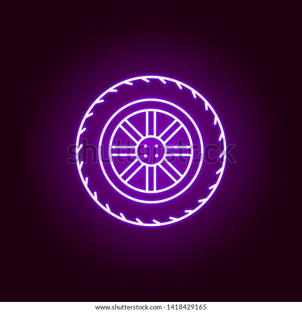 tire car outline icon in neon style.\
Elements of car repair illustration in neon style icon. Signs and\
symbols can be used for web, logo, mobile app, UI,\
UX