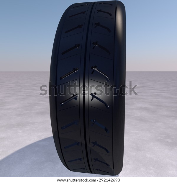 Tire over\
asphalt, blue sky, 3d render, square\
image