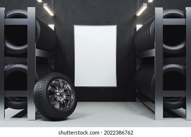 Tire Shop Poster Mockup. 3D Rendering