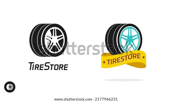 Tire store shop icon logo for\
automobile or car tyre wheel automotive service flat illustration,\
modern shape silhouette isolated on white background\
pictogram