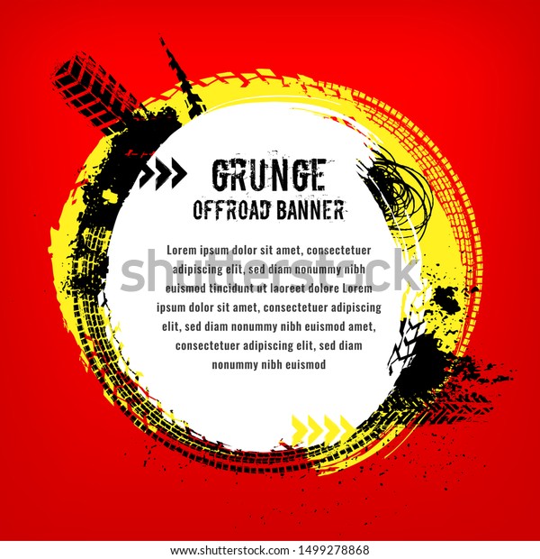 Tire Tracks Print
Texture. Automotive grunge banner. Off-road background. Graphic
illustration. Beautiful image in black and yellow colour on red
background.