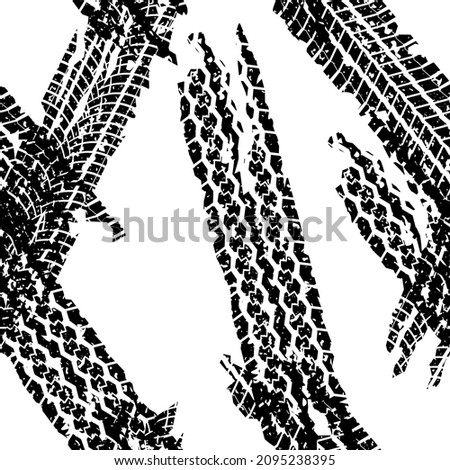 Tire tracks seamless background or pattern. Wheels print with grunge texture. 