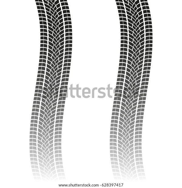 Tire tracks or treads  isolated on white\
background. Winding Tyre\
prints.