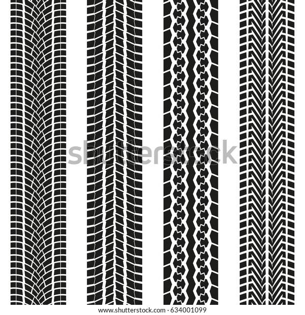 Tire tread or tracks set  isolated on white\
background. Tyre print\
collection.