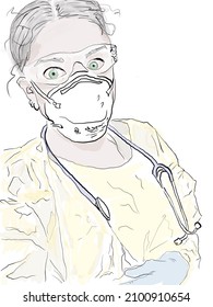 Tired Healthcare Worker In Droplet Precaution PPE