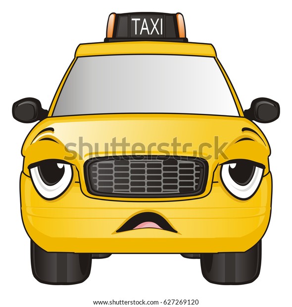 tired and sick face of\
yellow taxi car