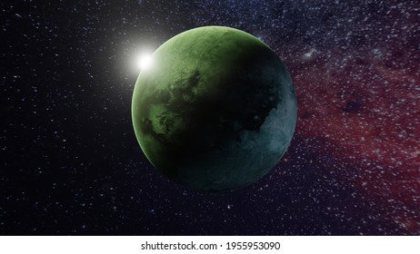 Titan Moon Of Jupiter Planet In Space Render With Sun Exposure Background