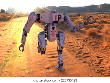 titan robot running on deser front view