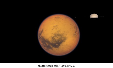 Titan Without Atmosphere, Surface Of Titanium, Moon Of Saturn, Saturn In The Background, High Quality, High Resolution, Cinematic Style, Realistic 3d Render