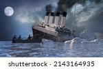 the Titanic ocean liner after it struck an iceberg in 1912 off the coast of Newfoundland in the Atlantic Ocean render 3d illustration