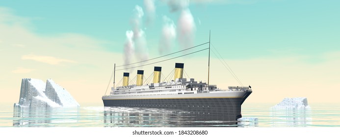 Titanic Ship Cruise By Sunset - 3D Render