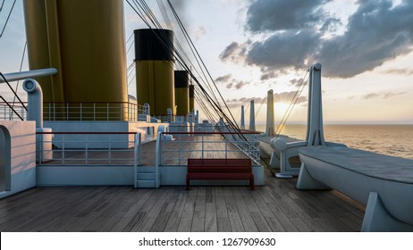 Titanic and Sunset 3D Rendering. 