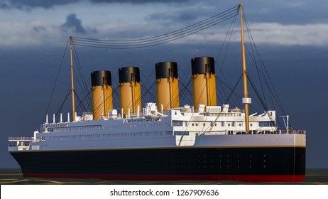 Titanic and Sunset 3D Rendering. 