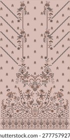 Title:

Elegant Traditional Embroidery Pattern with Floral and Geometric Motifs

Intricate ethnic embroidery design featuring a harmonious blend of floral vines and geometric elements arranged in a symmetrical layout. This artwork showcases detailed ornamental patterns inspired by traditional South Asian textile aesthetics, with vertical panel composition ideal for kurta, lawn, or luxury fabric prints. The design includes delicate flowers, decorative borders, and structured motifs, rendered in earthy tones with subtle green accents on a soft neutral background. Perfect for fashion textiles, digital prints, embroidery references, and cultural design projects.