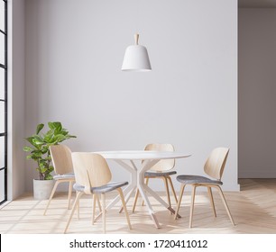 Title: Interior Space Of Wooden Dining Room, Minimal, 3D Render, 3D Illustration