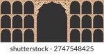 Title: Set of windows Beautiful Arch small and Big Design with Indian Traditional Rajasthani fort and Culture. Wedding Backdrop and other uses. Abstract Indian floral rug design, Persian carpet, tribal texture Art.