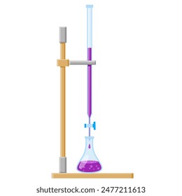 Titration using a burette and Erlenmeyer in the laboratory, titration illustration 