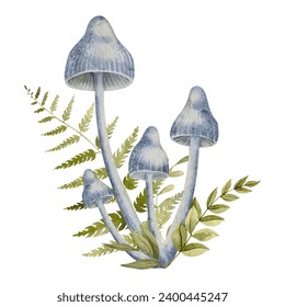 Toadstools and Leaves Watercolor