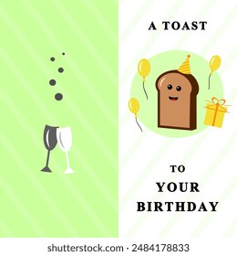 A Toast To Your Birthday Card Cute Funny Retro Vintage Cartoon Vector Illustration Style - Powered by Shutterstock