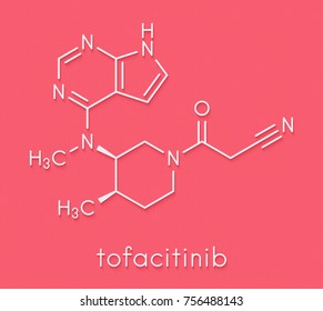 Tofacitinib Rheumatoid Arthritis Drug Molecule. Inhibitor Of Janus Kinase 3 (JAK3). Skeletal Formula.