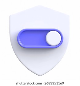 Toggle On Off Shield 3D Icon set against a protective shield. Clean, consistent styling for apps, dashboards, and product UIs. Ideal for navigation, security states, and actions across moder
