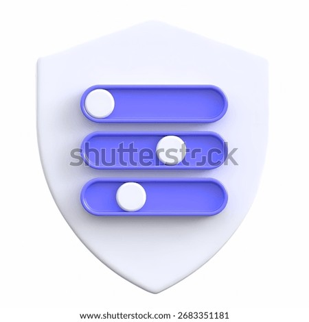 Toggle Switch Shield 3D Icon set against a protective shield. Clean, consistent styling for apps, dashboards, and product UIs. Ideal for navigation, security states, and actions across moder