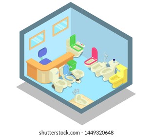 Toilet Concept Banner. Isometric Banner Of Toilet Concept For Web, Giftcard And Postcard