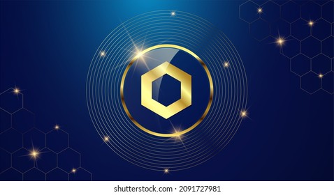 Token Cryptocurrency Chainlink ( LINK ), Gold Coin Symbol In Shiny Gold Circle.