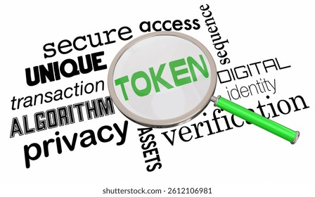 Token Magnifying Glass Secure Encrypted Transaction Tokenization 3d Illustration