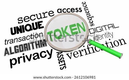 Token Magnifying Glass Secure Encrypted Transaction Tokenization 3d Illustration