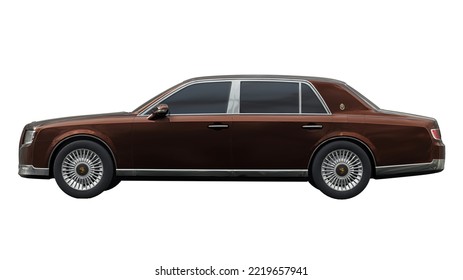 Tokio. Japan. July 28, 2022. Toyota Century 2018 On A White Background. Luxury Sedan Of The Government And The Imperial House Of Japan. 3d Rendering