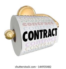 A Toliet Paper Roll With The Word Contract To Illustrate An Agreement Or Pact That Has Been Declared Void, Nullified, Null, Broken Or Invalid