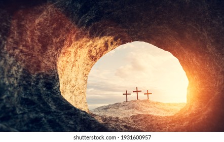 Tomb Of Jesus Christ. Crucifixion And Resurrection. Religion, Easter Theme. 3D Illustration