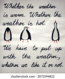 Tongue Twister About Weather And Three Drawing Penguins