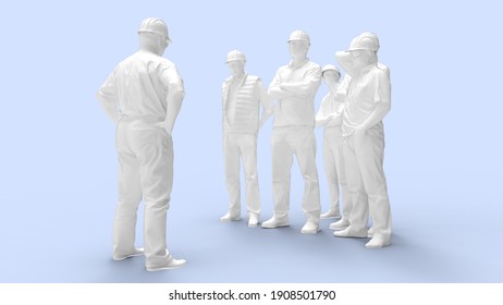 Toolbox Meeting Briefing Toolbox Talk 3d Rendering Of Workers Having A Meeting Isolated In Empty Space.