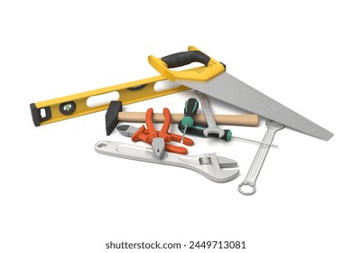 Tools laid out on white background. 3D Illustration - Powered by Shutterstock