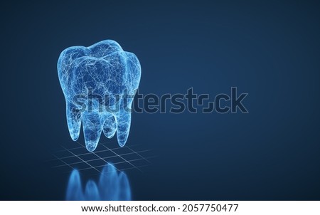 Tooth with blue background, 3d rendering. Computer digital drawing.