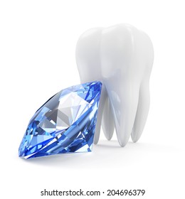 Tooth with Blue Diamond isolated on white background