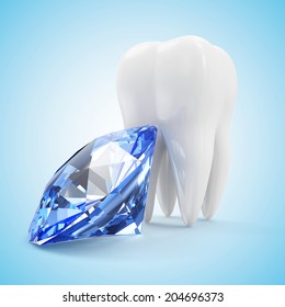 Tooth with Blue Diamond on gradient background