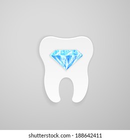 Tooth with blue diamond on gray background