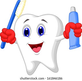 Tooth Cartoon Holding Toothbrush Toothpaste Stock Illustration ...