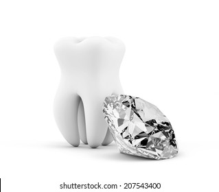 Tooth with diamond on a white background
