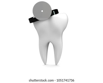 Tooth With Doctor Mirror Isolated On White Background. 3d Illustration