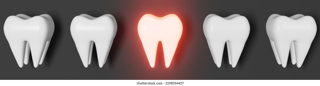 Toothache Problem 3d Rendering Pattern Grey Background. White Healthy Teeth Molar Tooth With Pain. National Dentist's Day Wisdom Teeth Extraction. Oral Care Recovery. Dental Insurance Dentistry Banner