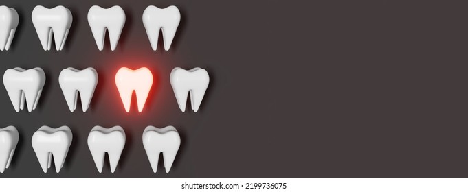 Toothache problem 3d rendering pattern grey background. White healthy teeth molar tooth with pain. National Dentist's Day Wisdom teeth extraction. Oral care recovery. Dental Insurance Dentistry banner - Powered by Shutterstock