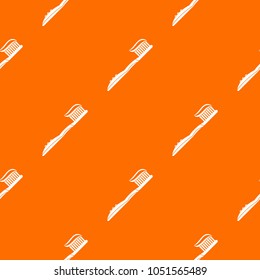 Toothbrush With Toothpaste Pattern Repeat Seamless In Orange Color For Any Design. Geometric Illustration