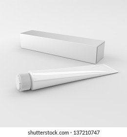 Toothpaste With Paper Box On Grey
