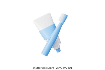 Toothpaste and toothbrush on a white background, 3d rendering. 3d illustration.