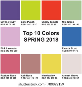 Top 10 Colors Spring 2018. Trendy colors of a season.