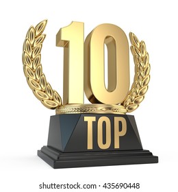 Top 10 ten award cup symbol isolated on white background. 3d render